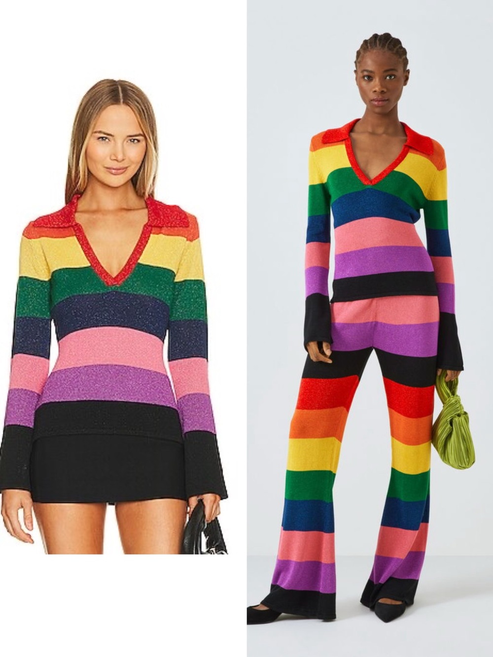 OLIVIA RUBIN Jordan Rainbow Stripe Shimmer Jumper+ Shimmer Knit Trousers Set, S